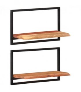 vidaXL Wall Shelves 2 pcs 60x25x35 cm Solid Wood Acacia and Steel — Size: 60 x 25 x 35 cm