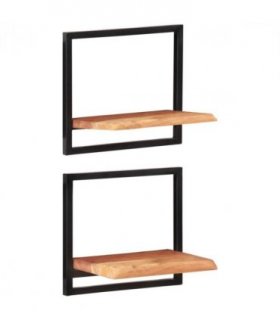 vidaXL Wall Shelves 2 pcs 40x24x35 cm Solid Wood Acacia and Steel — Size: 40 x 24 x 35 cm