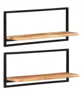 vidaXL Wall Shelves 2 pcs 80x25x35 cm Solid Wood Acacia and Steel — Size: 80 x 25 x 35 cm