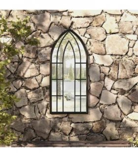 vidaXL Garden Mirror | Black | Iron, Glass | Decorative Inlays | Garden Mirror — Size: 100 x 45 cm