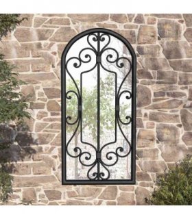 vidaXL Garden Mirror | Black | Iron, Glass | 100x45 cm | Decorative Inlays — Size: 100 x 45 cm — V0671949900