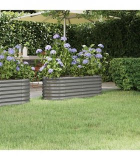 vidaXL Garden Raised Bed | Grey | Powder-coated steel | Large | Durable — Size: 114 x 40 x 36 cm