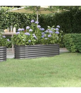 vidaXL Garden Raised Bed | Grey | Powder-coated steel | 152 x 40 x 36 cm