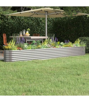 vidaXL Garden Raised Bed Galvanised Steel 332x40x36 cm Silver — Size: 332 x 40 x 36 cm