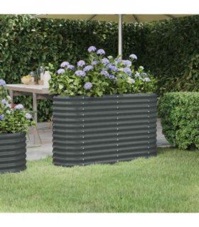 vidaXL Garden Raised Bed Galvanised Steel 114x40x68 cm Anthracite — Size: 114 x 40 x 68 cm