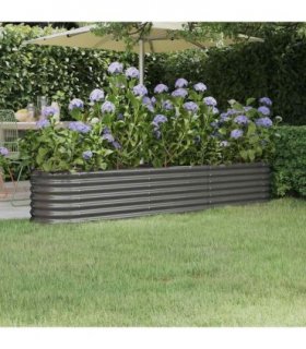 vidaXL Garden Raised Bed | Grey | Powder-coated steel | Large | Durable — Size: 224 x 40 x 36 cm