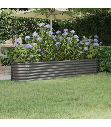 vidaXL Garden Raised Bed | Grey | Powder-coated steel | Large | Durable — Size: 224 x 40 x 36 cm