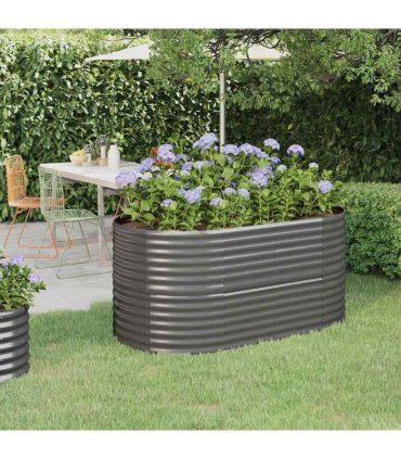 vidaXL Garden Raised Bed | Grey | Powder-coated steel | Large | Durable — Size: 152 x 80 x 68 cm