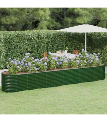 vidaXL Garden Raised Bed Galvanised Steel 440x80x68 cm Green — Size: 440 x 80 x 68 cm