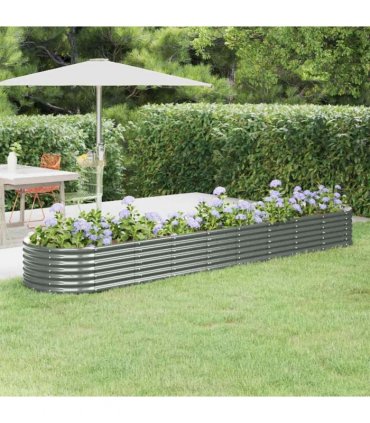 vidaXL Garden Raised Bed | Grey | Powder-coated steel | Large | Durable — Size: 368 x 80 x 36 cm