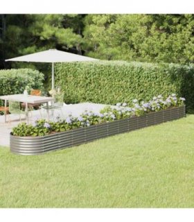 vidaXL Garden Raised Bed | Silver | Powder-coated steel | Large | Durable — Size: 620 x 80 x 36 cm