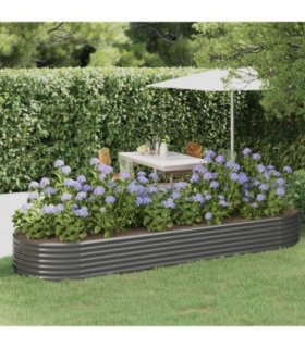 vidaXL Garden Raised Bed Galvanised Steel 322x100x36 cm Grey — Size: 322 x 100 x 36 cm