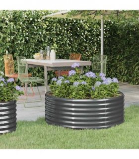 vidaXL Garden Raised Bed | Anthracite | Powder-coated steel | 100 cm diameter — Size: 100 x 100 x 36 cm