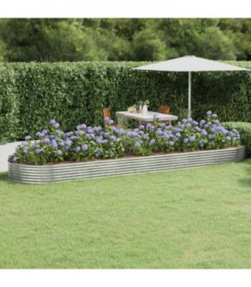 vidaXL Garden Raised Bed Galvanised Steel 523x140x36 cm Silver — Size: 523 x 140 x 36 cm