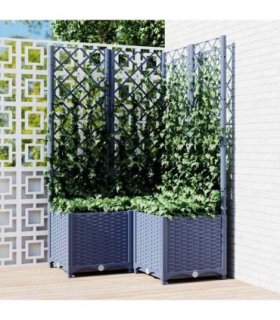 vidaXL Garden Planter with Trellis Blue Grey 80x80x136 cm PP