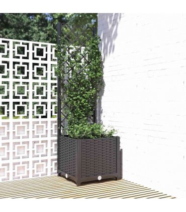 vidaXL Garden Planter with Trellis Black 40x40x136 cm PP