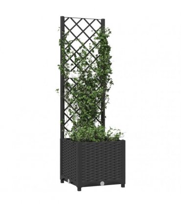 vidaXL Garden Planter with Trellis Black 40x40x136 cm PP