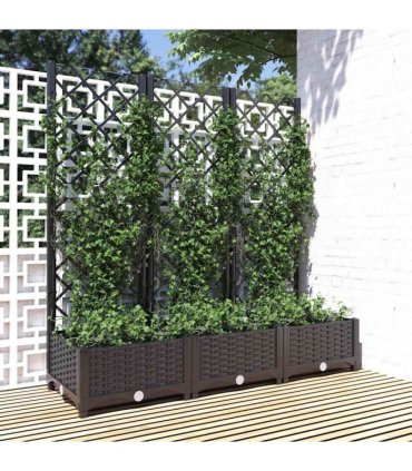 vidaXL Garden Planter with Trellis Black 120x40x121.5 cm PP