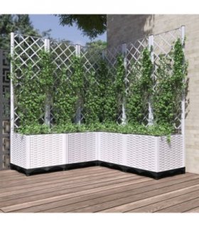 vidaXL Garden Planter with Trellis White 120x120x136 cm PP