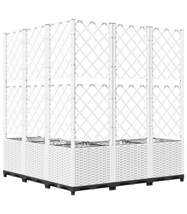vidaXL Garden Planter with Trellis White 120x120x136 cm PP