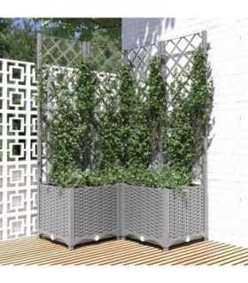 vidaXL Garden Planter with Trellis Light Grey 80x80x136 cm PP
