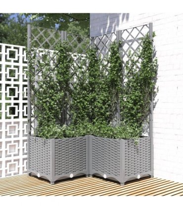 vidaXL Garden Planter with Trellis Light Grey 80x80x136 cm PP