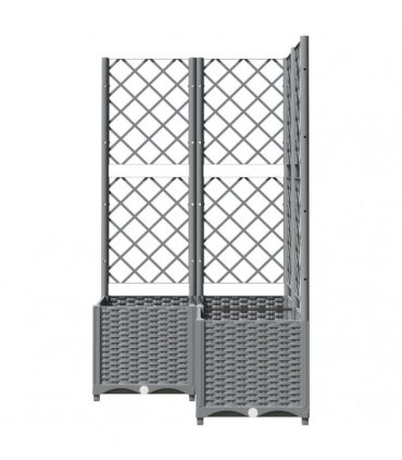 vidaXL Garden Planter with Trellis Light Grey 80x80x136 cm PP