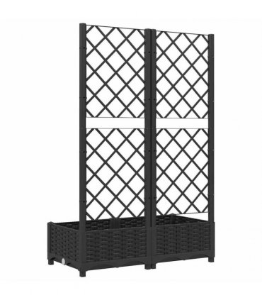 vidaXL Garden Planter with Trellis Black 80x40x121.5 cm PP