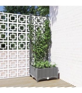 vidaXL Garden Planter with Trellis Light Grey 40x40x121.5 cm PP