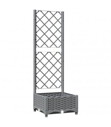 vidaXL Garden Planter with Trellis Light Grey 40x40x121.5 cm PP