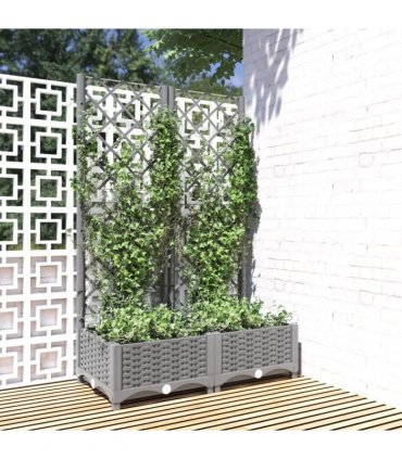 vidaXL Garden Planter with Trellis Light Grey 80x40x121.5 cm PP