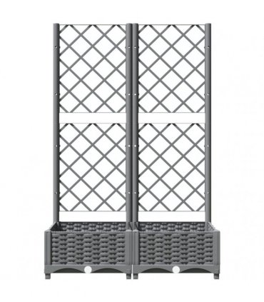 vidaXL Garden Planter with Trellis Light Grey 80x40x121.5 cm PP