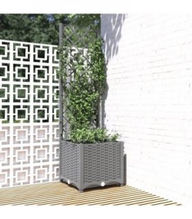 vidaXL Garden Planter with Trellis Light Grey 40x40x136 cm PP