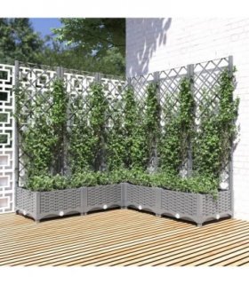 vidaXL Garden Planter with Trellis Light Grey 120x120x121.5 cm PP