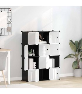 vidaXL Storage Cube Organiser with 12 Cubes and Doors Black PP — Colour: black and transparent, Size: 94.5 x 31.5 x 124 cm