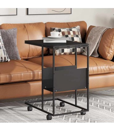 vidaXL Side Table with Wheels Black 55x36x63.5 cm Engineered Wood