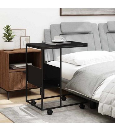 vidaXL Side Table with Wheels Black 55x36x63.5 cm Engineered Wood