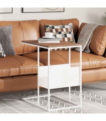vidaXL Side Table white 55x36x59.5 cm Engineered Wood — Colour: white and brown, Model: without wheels