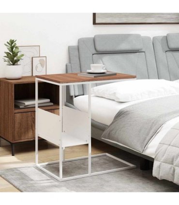 vidaXL Side Table white 55x36x59.5 cm Engineered Wood — Colour: white and brown, Model: without wheels