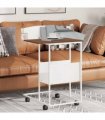 vidaXL Side Table with Wheels White 55x36x63.5 cm Engineered Wood — Colour: white and brown