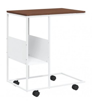 vidaXL Side Table with Wheels White 55x36x63.5 cm Engineered Wood — Colour: white and brown