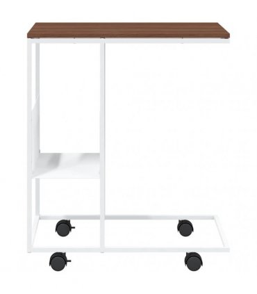 vidaXL Side Table with Wheels White 55x36x63.5 cm Engineered Wood — Colour: white and brown