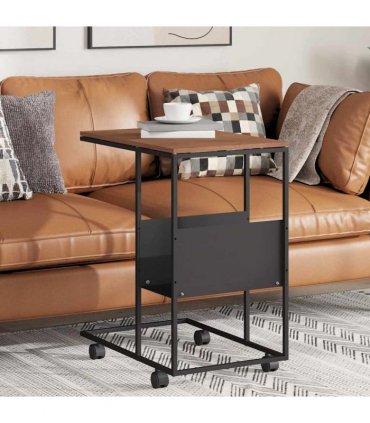 vidaXL Side Table with Wheels Black 55x36x63.5 cm Engineered Wood — Colour: black and brown