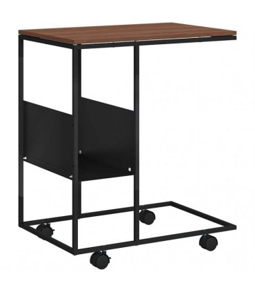 vidaXL Side Table with Wheels Black 55x36x63.5 cm Engineered Wood — Colour: black and brown