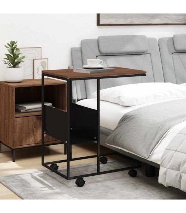 vidaXL Side Table with Wheels Black 55x36x63.5 cm Engineered Wood — Colour: black and brown