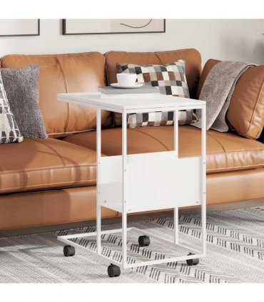 vidaXL Side Table with Wheels White 55x36x63.5 cm Engineered Wood