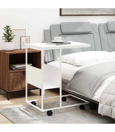 vidaXL Side Table with Wheels White 55x36x63.5 cm Engineered Wood