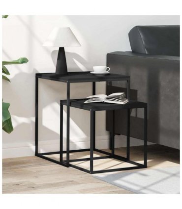 vidaXL Coffee Table Set 2 pcs Engineered Wood and Metal — Colour: black