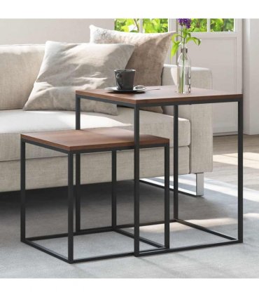vidaXL Coffee Table Set 2 pcs Engineered Wood and Metal — Colour: black and brown