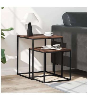 vidaXL Coffee Table Set 2 pcs Engineered Wood and Metal — Colour: black and brown
